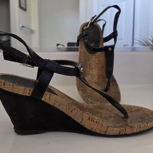Ralph Lauren Black Cork Wedge Sandals
